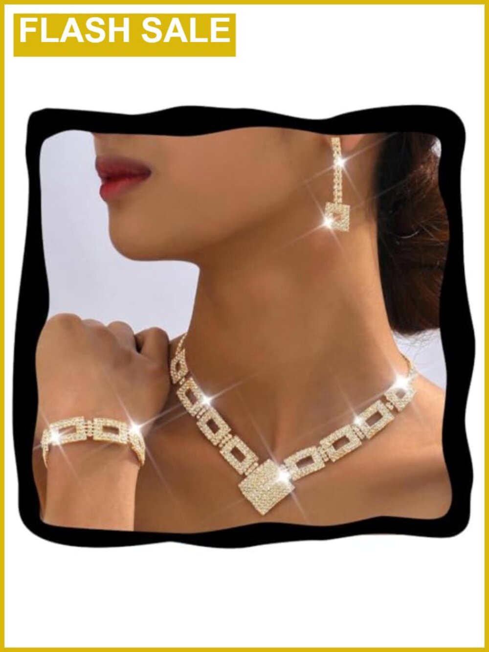 Crystal Rhinestone Bridal Jewelry Set Necklace Earrings Bracelet Formal Wedding